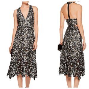Alice + Olivia Noreen Black Gray White Butterfly Crochet Guipure Lace Midi Dress